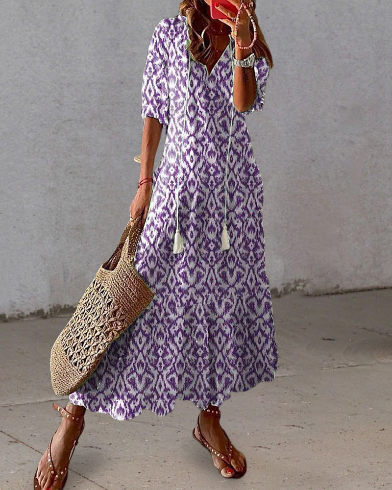 Sophia - Boho Vintage V-Ausschnitt Sommerkleid