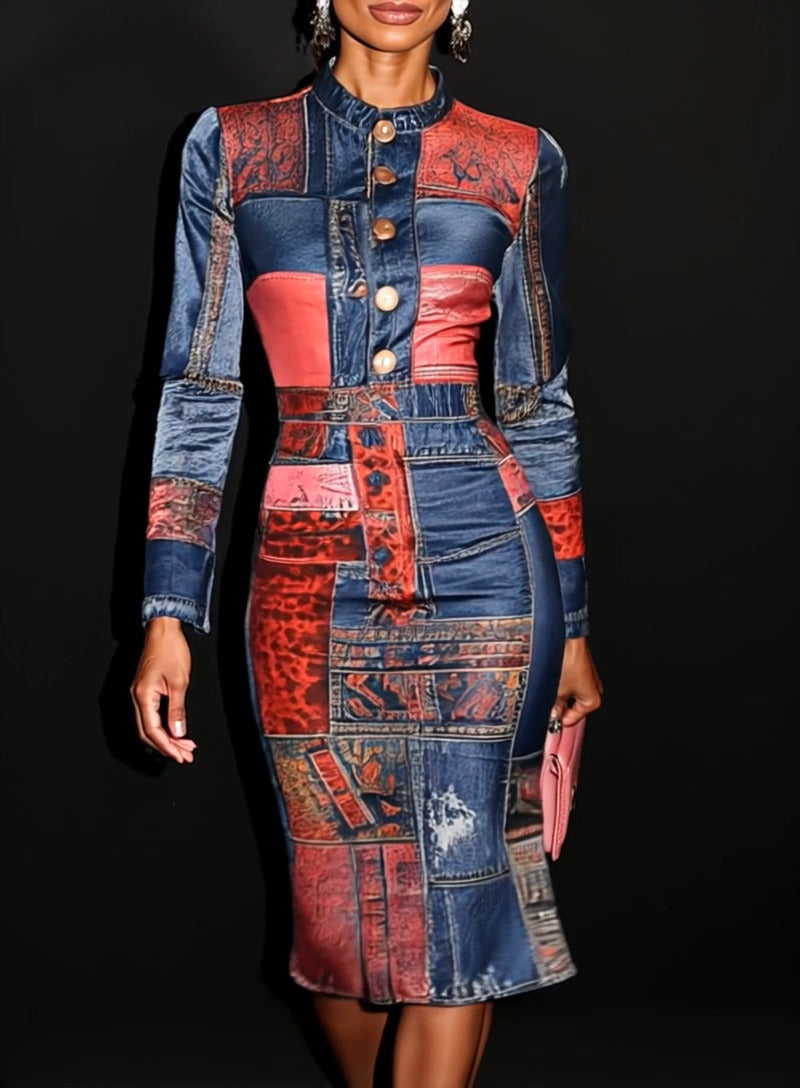NORA | Elegantes Patchwork-Midi-Kleid