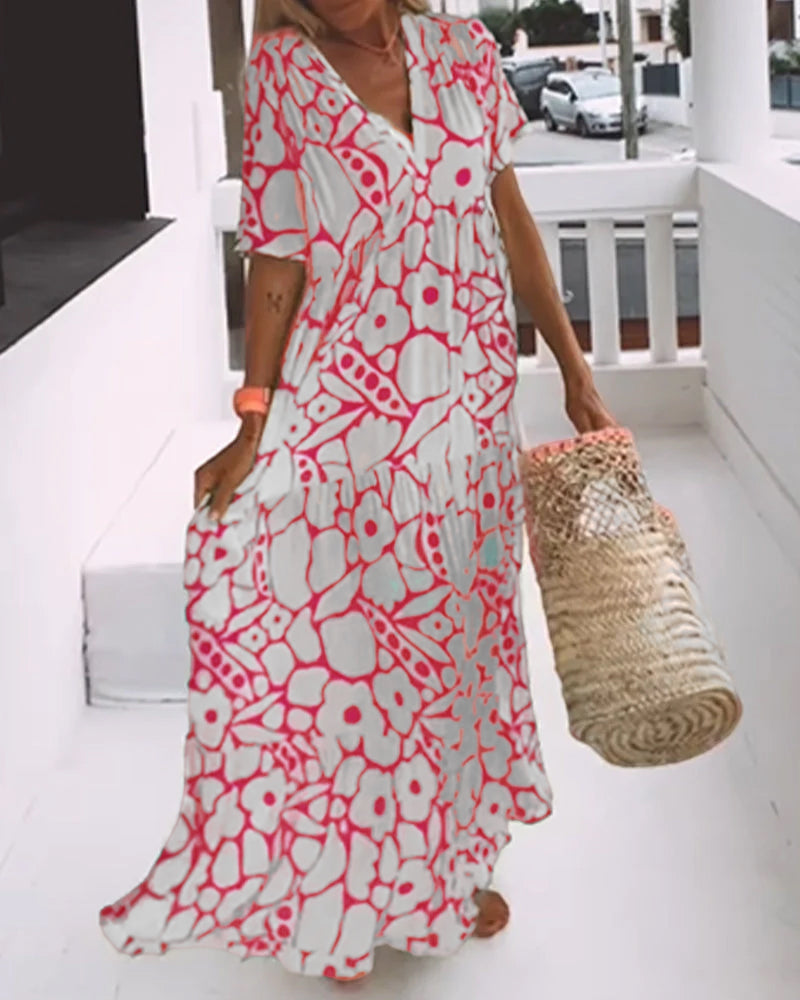 Arielle – bedrucktes Kleid mit V-Ausschnitt