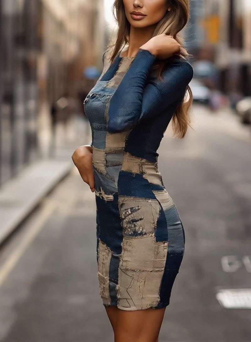 FELICIA | Elegantes Patchwork-Denim Bodycon Kleid