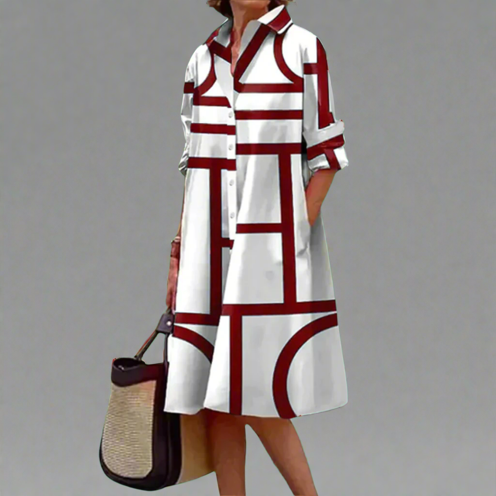 Greer | Elegantes Kleid mit geometrischem Print in Knie-länge