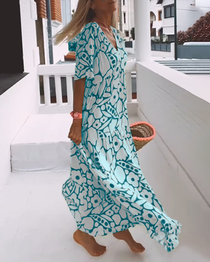 Arielle – bedrucktes Kleid mit V-Ausschnitt