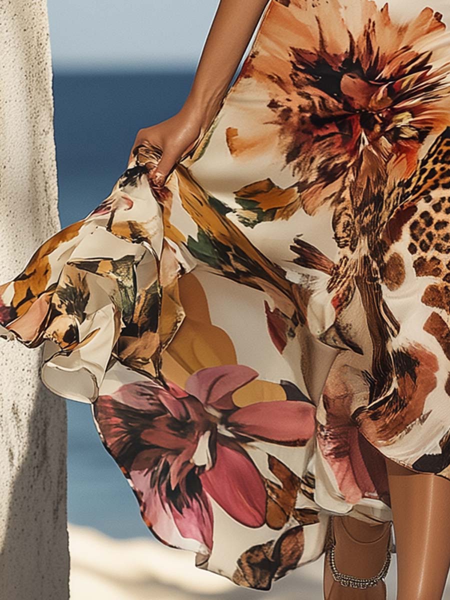 ANNEGRET | Elegantes Blumenprint-Halterneck-Midikleid