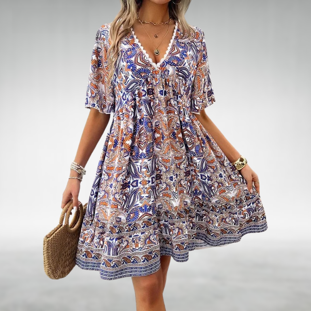 Saylor - Bohemian Paisley Print V-Ausschnitt Sommerkleid