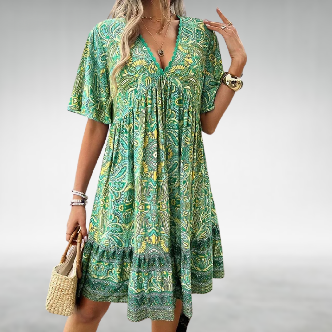 Saylor - Bohemian Paisley Print V-Ausschnitt Sommerkleid