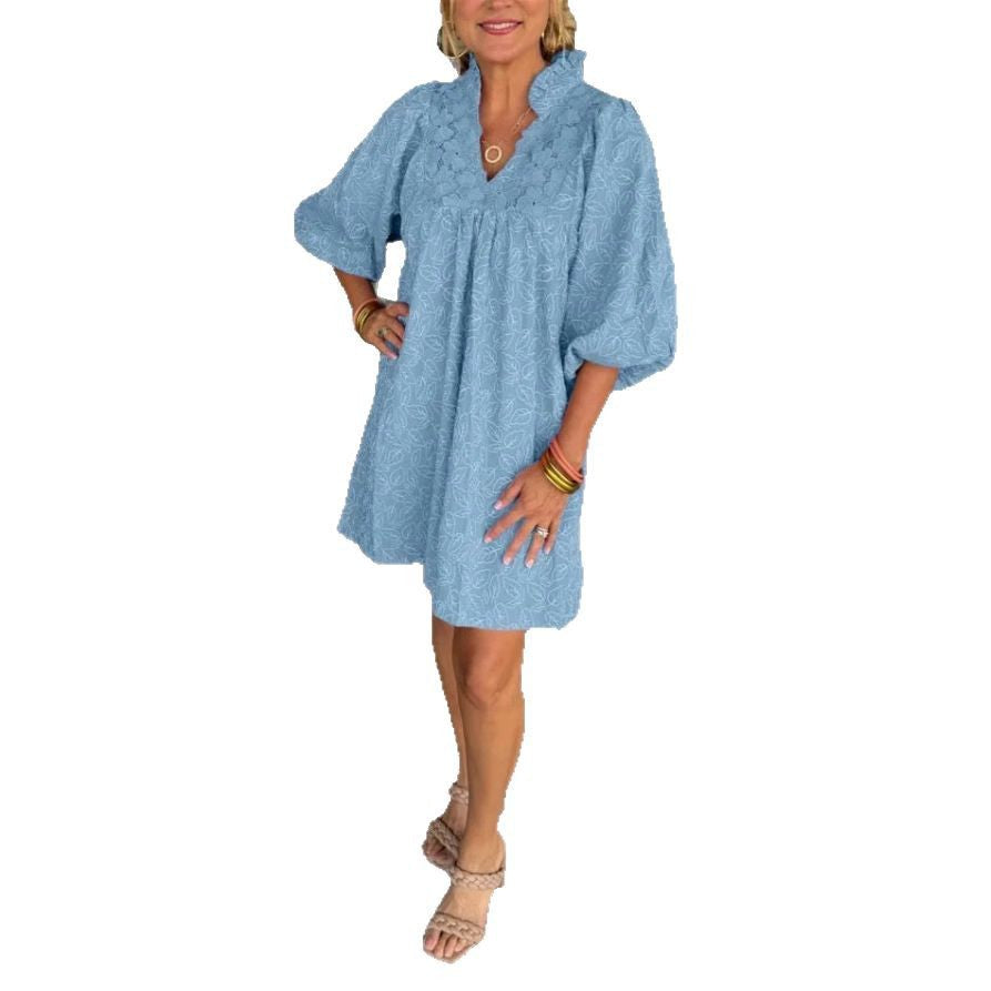 Elena | Elegantes Spitzen-Jacquard-Midi-Kleid