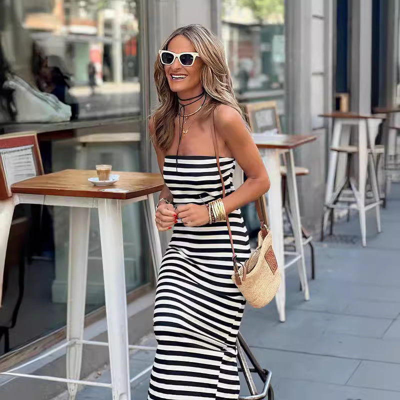 Jennifer | Elegantes Kleid mit Streifen und Schlitz