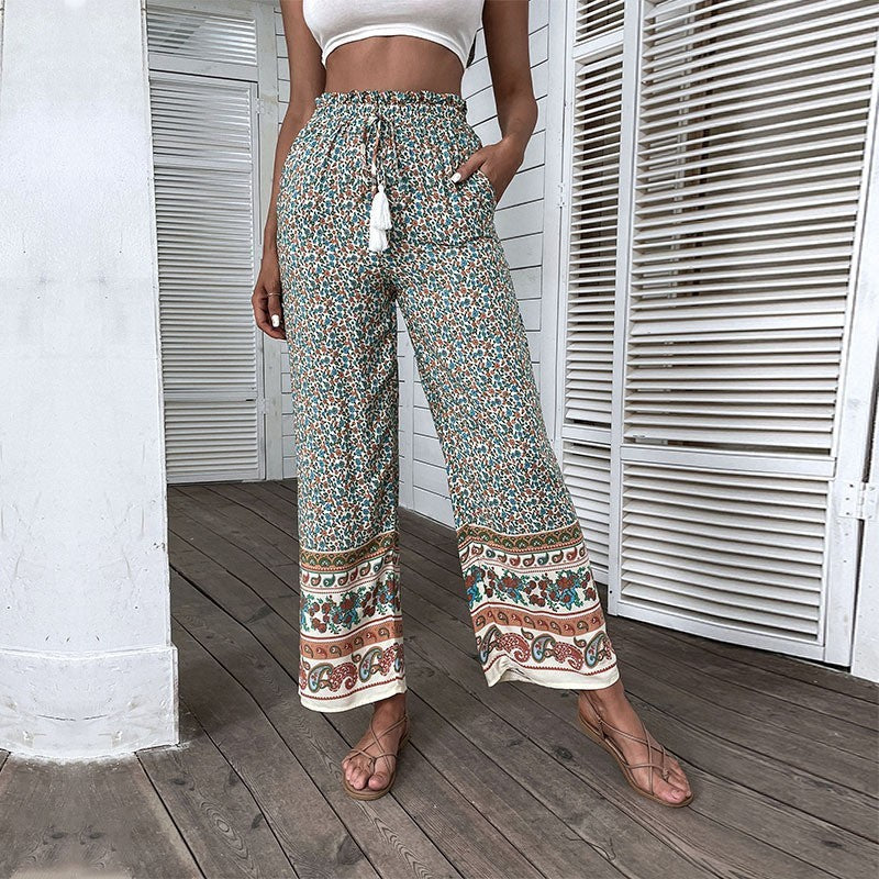 Zara | Elegante Boho-Printed Sommerhose mit weitem Bein