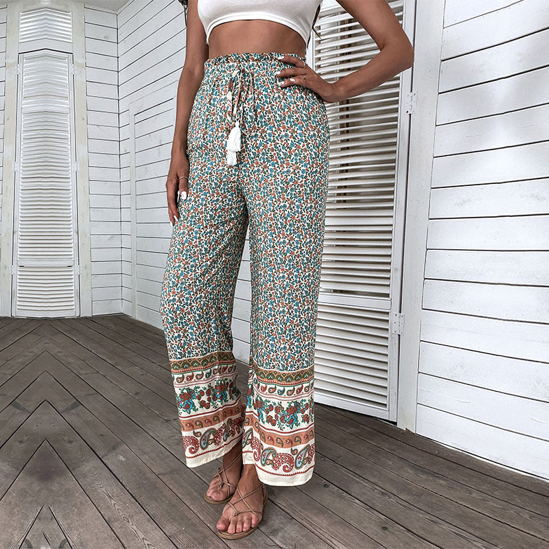 Zara | Elegante Boho-Printed Sommerhose mit weitem Bein