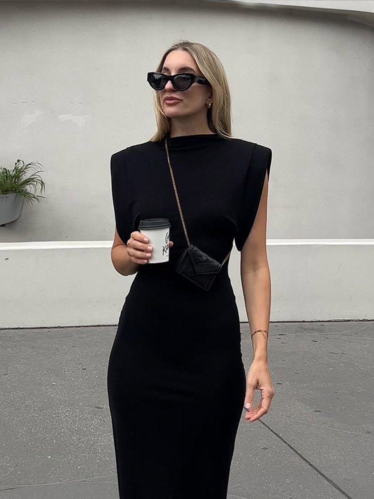 Jennifer | Elegantes ärmelloses Strickkleid mit Schulterpolstern im europäischen und amerikanischen Stil