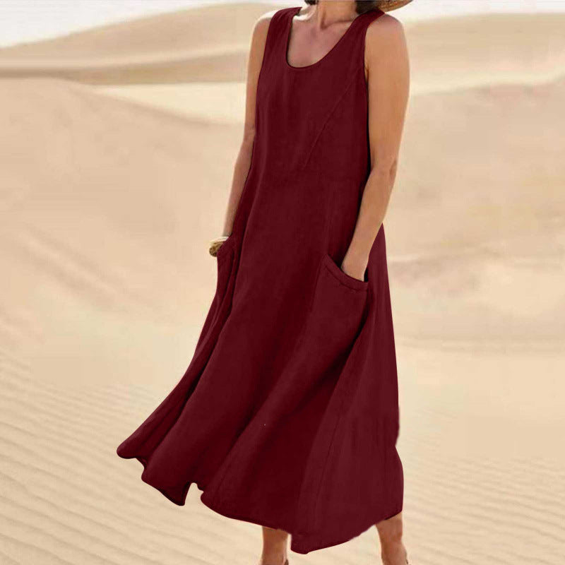Isla | Elegantes Kleid aus Baumwolle-Leinen ohne Ärmel