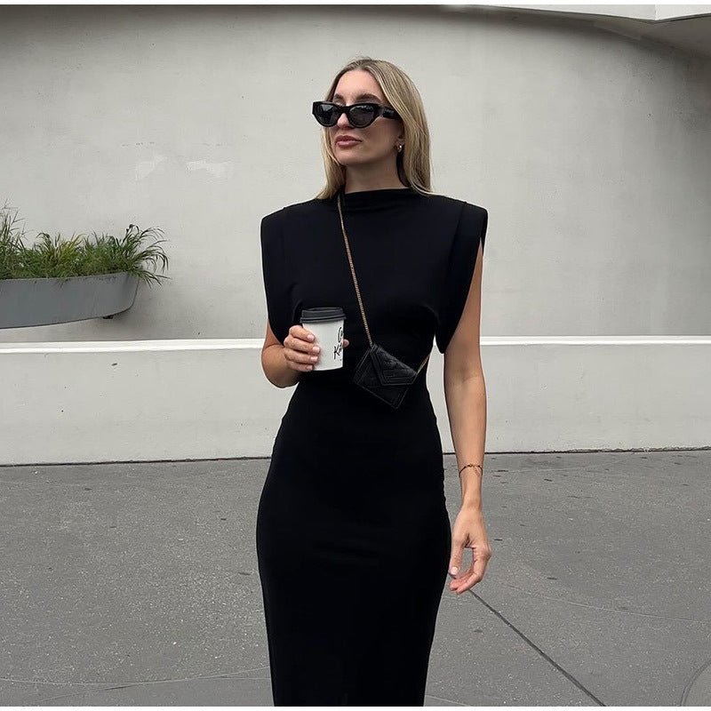Jennifer | Elegantes ärmelloses Strickkleid mit Schulterpolstern im europäischen und amerikanischen Stil