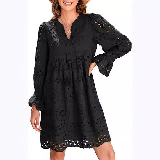 Lila | Elegantes Fransen-V-Ausschnitt Spitzenkleid