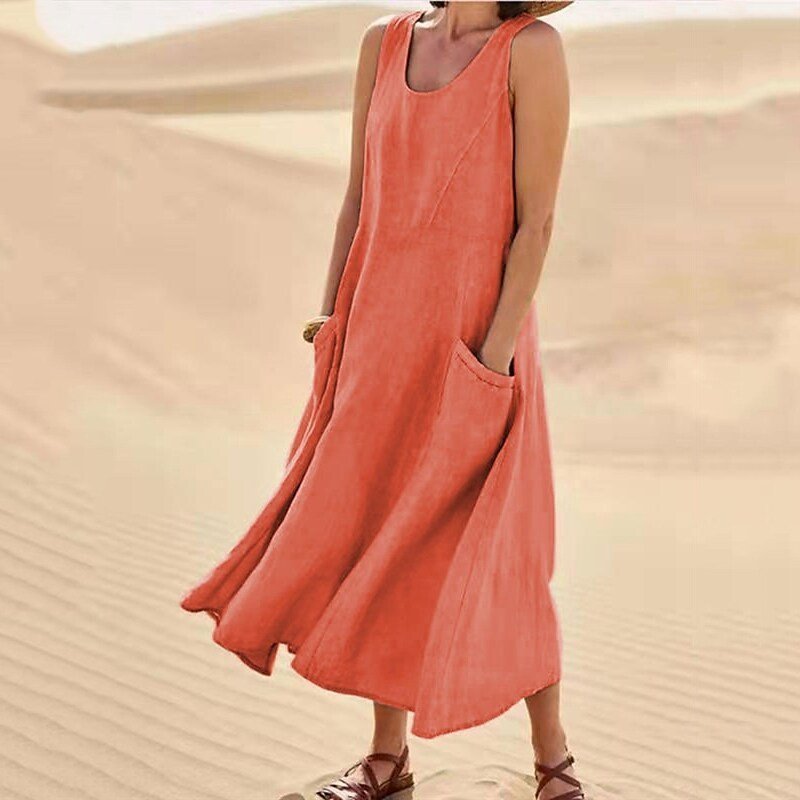 Isla | Elegantes Kleid aus Baumwolle-Leinen ohne Ärmel