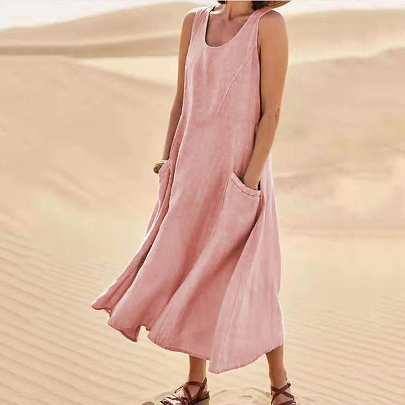 Isla | Elegantes Kleid aus Baumwolle-Leinen ohne Ärmel