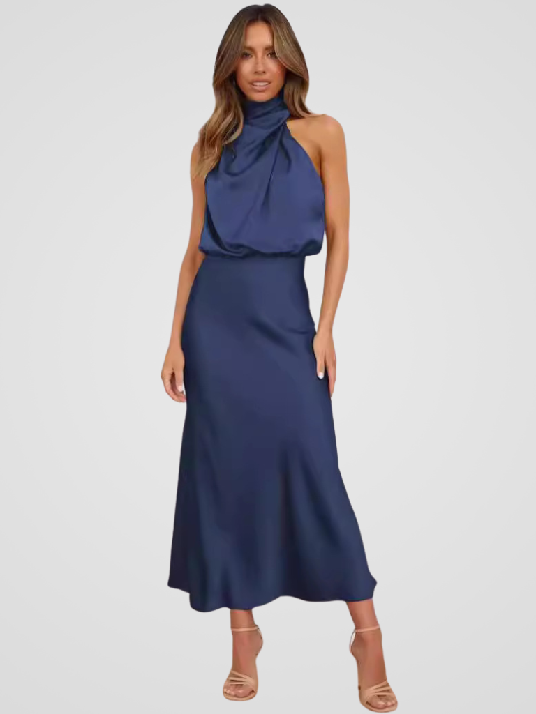 Élia | Elegantes Midi-Kleid mit Wasserfall-Ausschnitt und anmutiger Drapierung