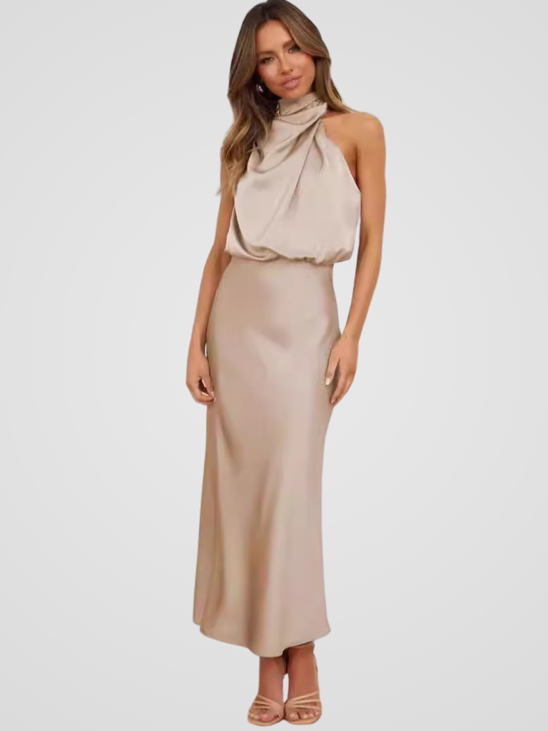 Élia | Elegantes Midi-Kleid mit Wasserfall-Ausschnitt und anmutiger Drapierung