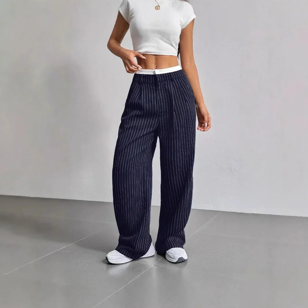 Clara | Elegante Hochtaillierte Gestreifte Hose mit Geradem Bein