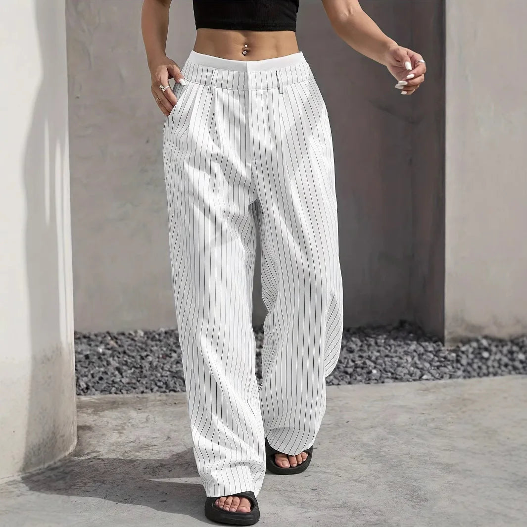Clara | Elegante Hochtaillierte Gestreifte Hose mit Geradem Bein