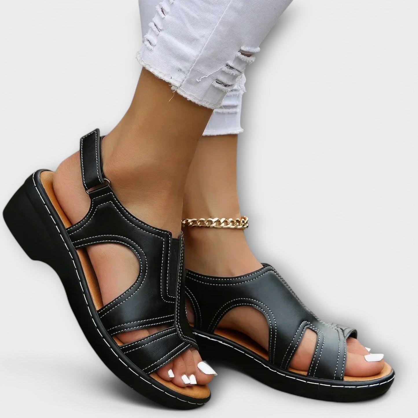 Christina | Orthopädische Ledersandalen mit Komfortabsatz