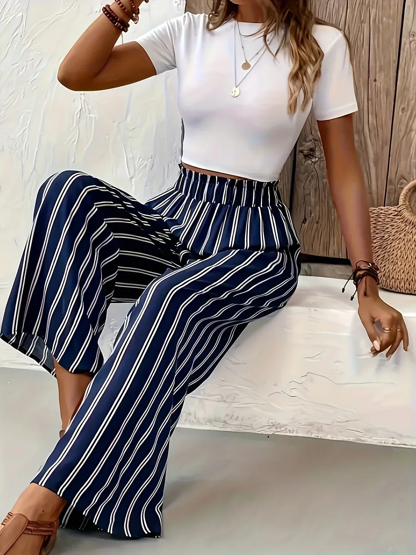 Abby | Schicker Streifen-Hosen mit weiten Beinen