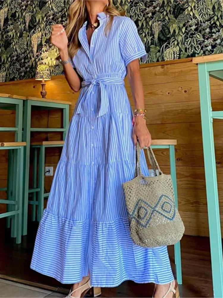 Janice | Elegantes Maxikleid mit Streifen