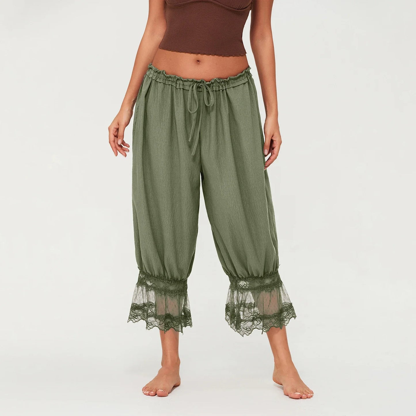 Luna | Elegante Spitzen-Patchwork-Cropped-Lantern-Hosen