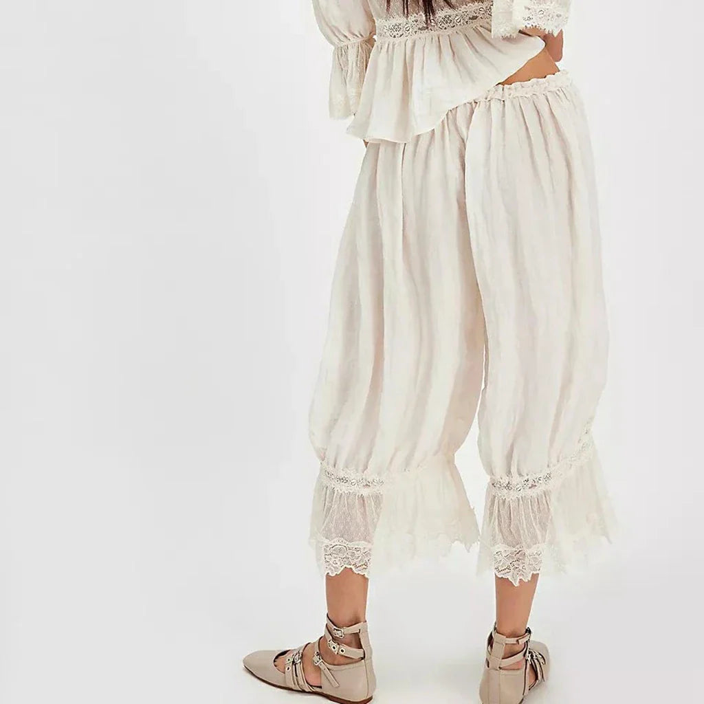 Luna | Elegante Spitzen-Patchwork-Cropped-Lantern-Hosen