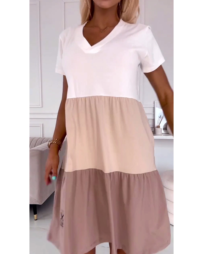 Jennifer | Elegantes Farbblockkleid mit kurzen Ärmeln