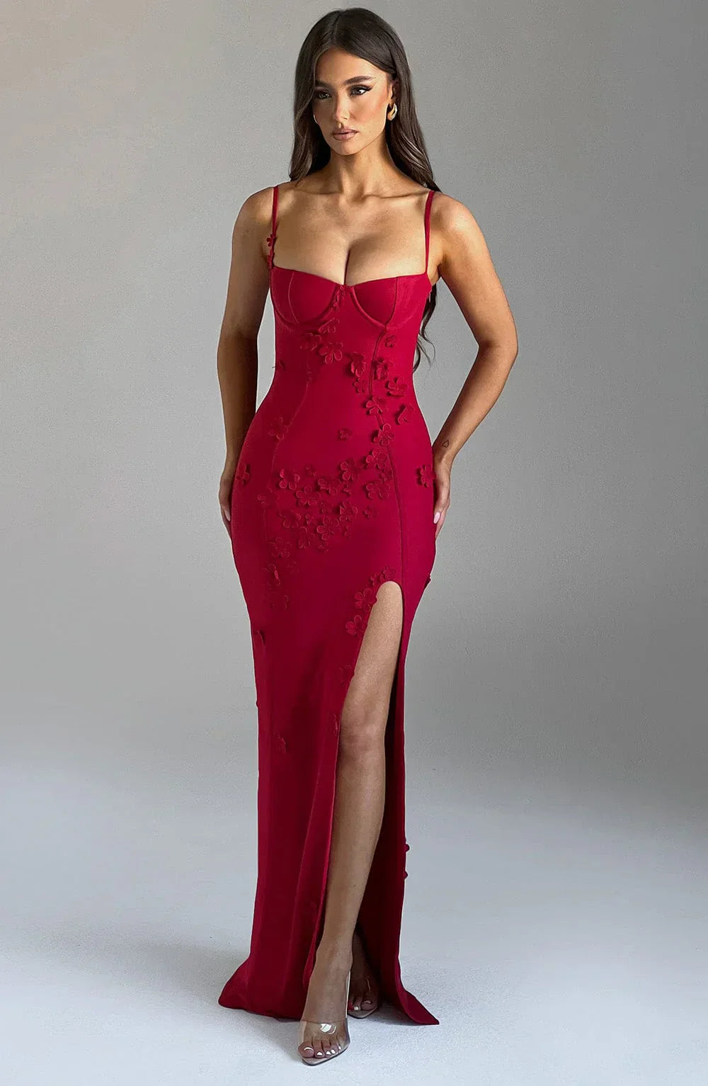 Alexander | Elegantes Blumenapplikations-Maxikleid