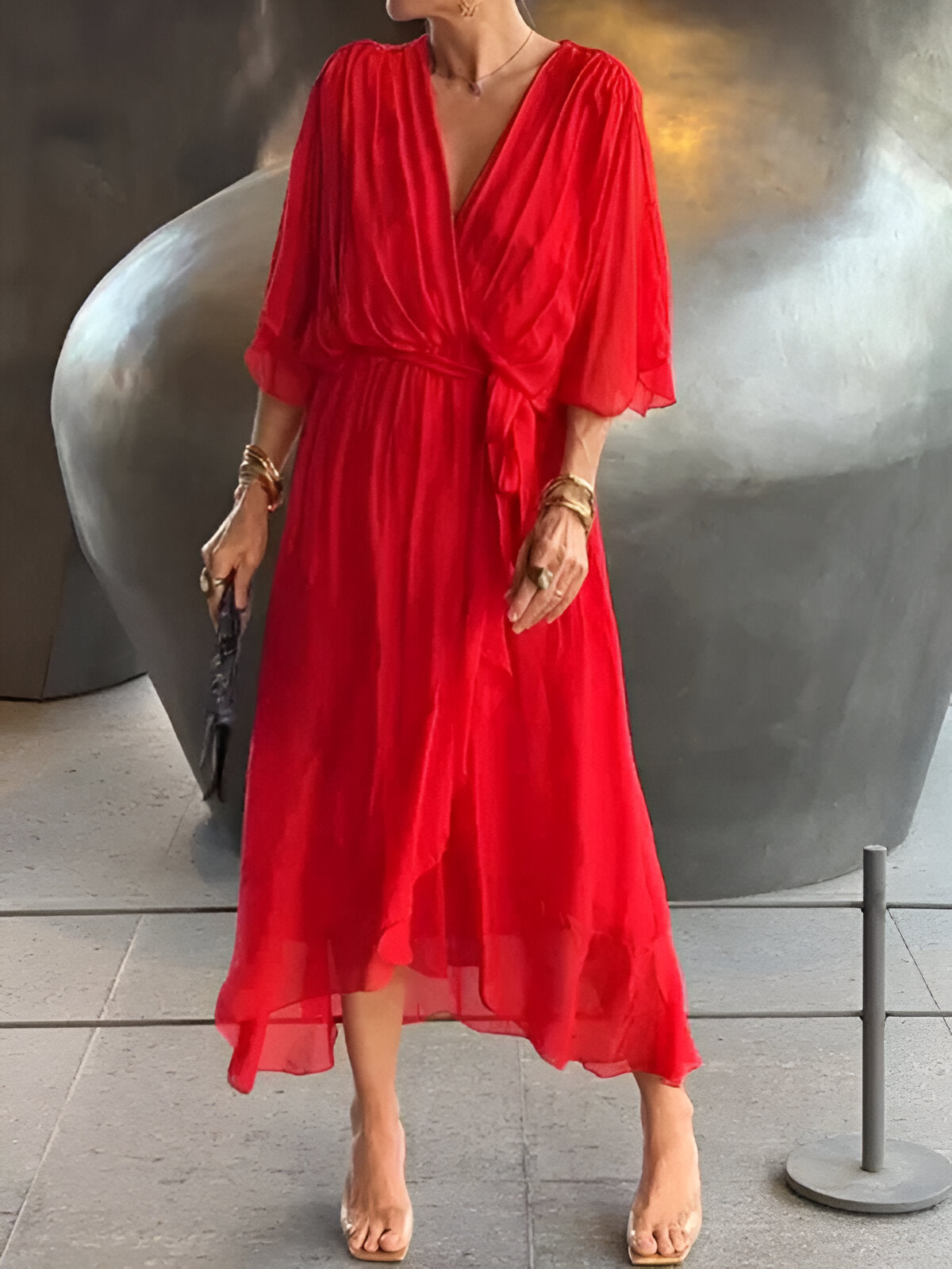 Monica™ | Chiffonkleid mit V-Ausschnitt