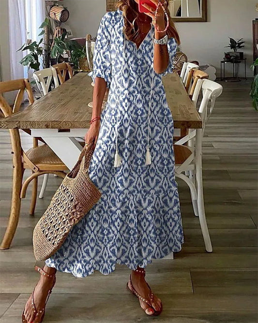 Sophia - Boho Vintage V-Ausschnitt Sommerkleid