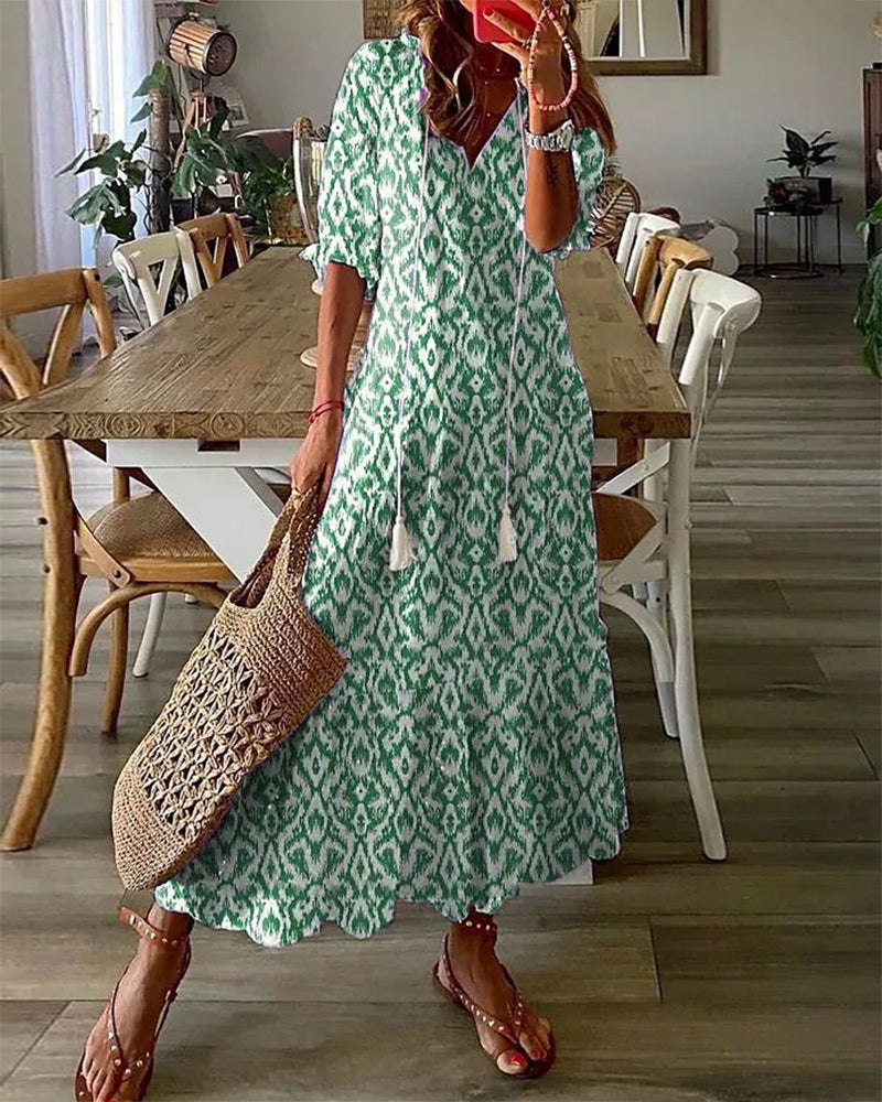 Sophia - Boho Vintage V-Ausschnitt Sommerkleid