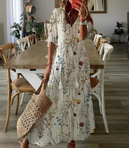 Sophia - Boho Vintage V-Ausschnitt Sommerkleid