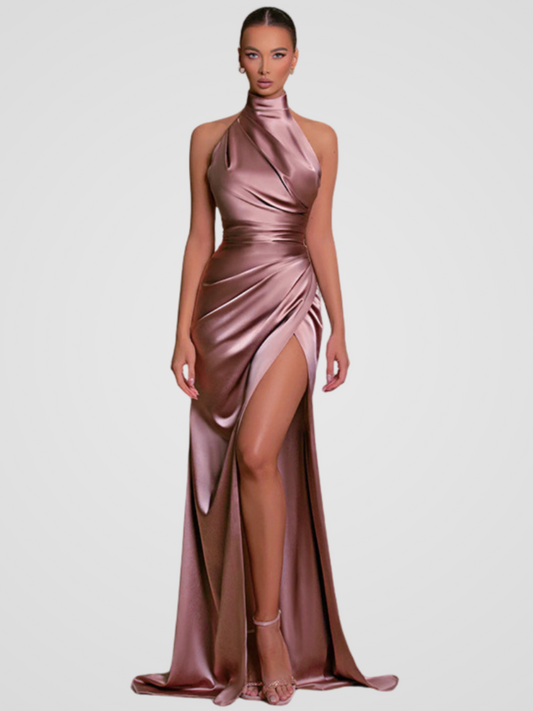 Maëlle | Elegantes Kleid mit hohem Kragen und verführerischem Schlitz