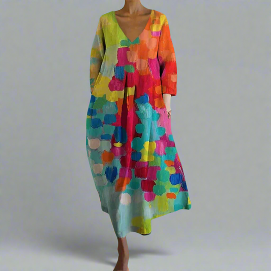 Lumi | Elegantes Maxikleid mit abstraktem Blumenmuster