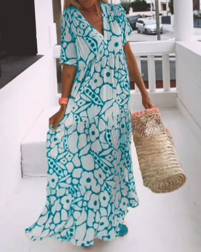 Arielle – bedrucktes Kleid mit V-Ausschnitt