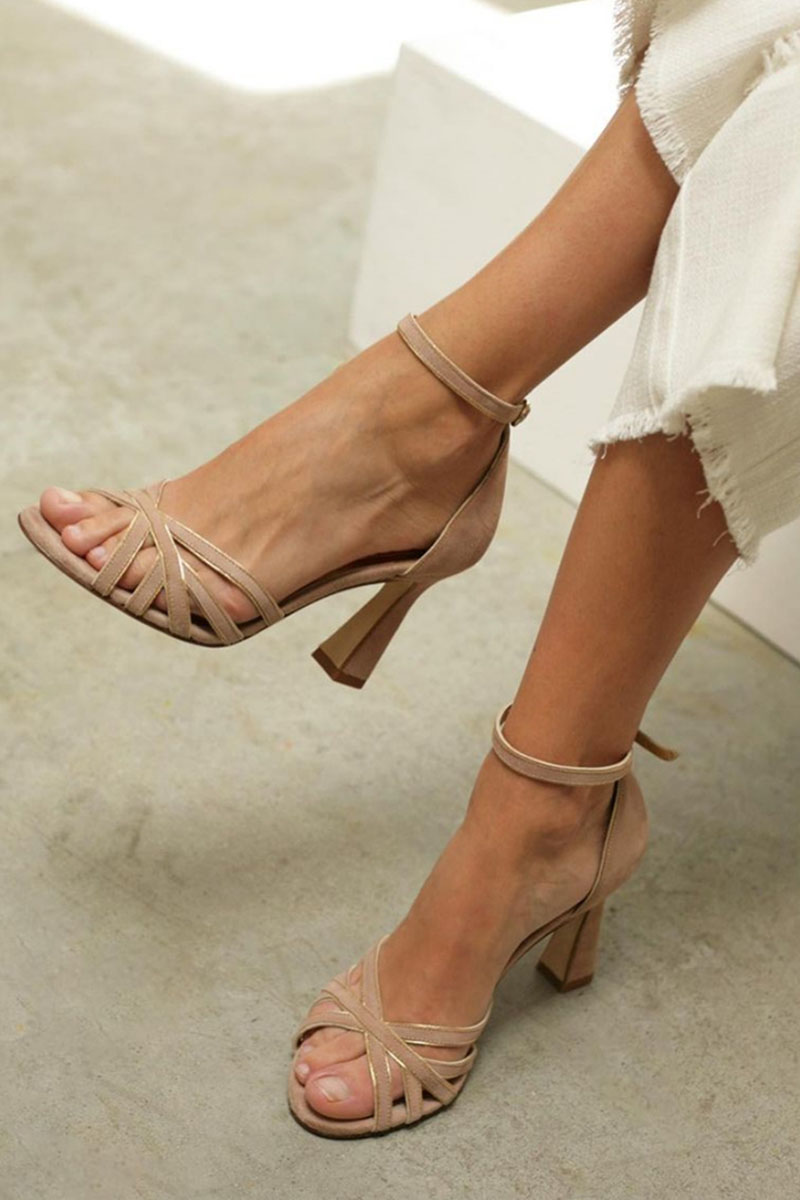 Elviera | Elegantes Patchwork-Sandaletten mit runder Spitze und feinem Absatz