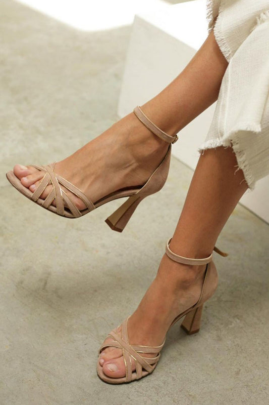 Elviera | Elegantes Patchwork-Sandaletten mit runder Spitze und feinem Absatz