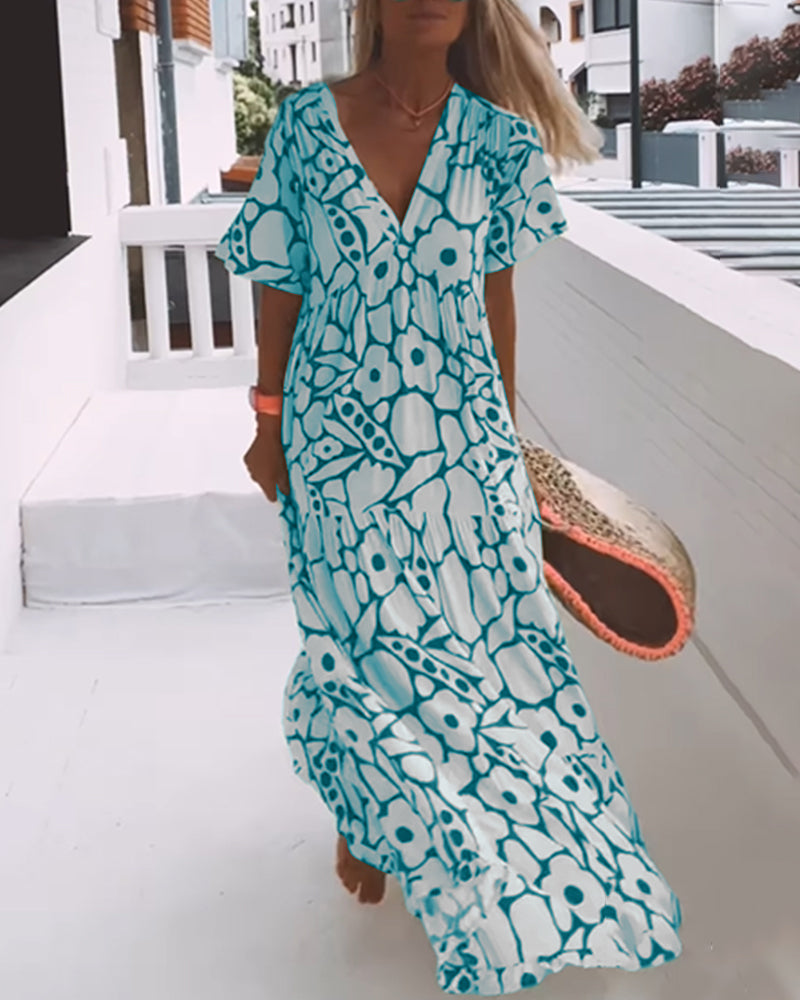 Arielle – bedrucktes Kleid mit V-Ausschnitt