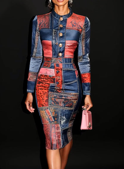 NORA | Elegantes Patchwork-Midi-Kleid
