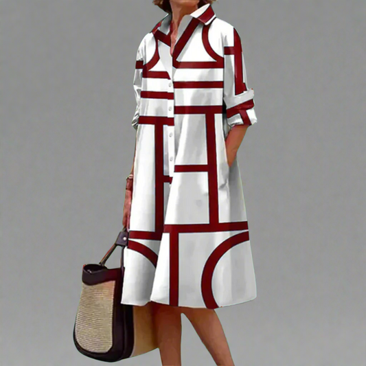 Greer | Elegantes Kleid mit geometrischem Print in Knie-länge