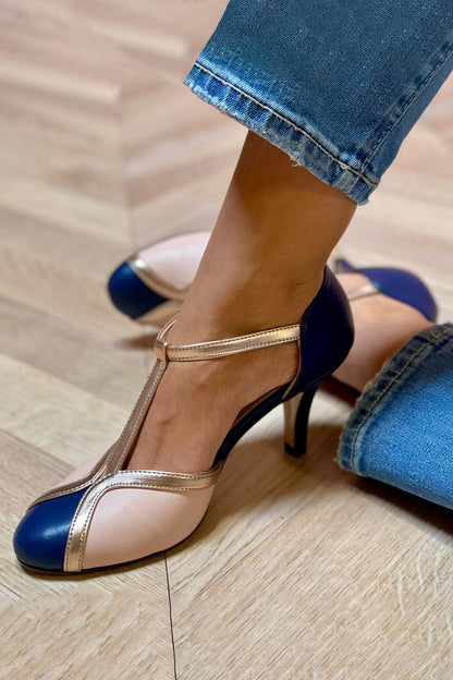 Alessia | Bunte T-Strap-Pumps mit runder Spitze