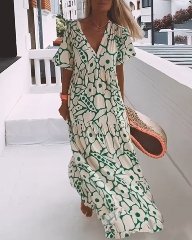 Arielle – bedrucktes Kleid mit V-Ausschnitt
