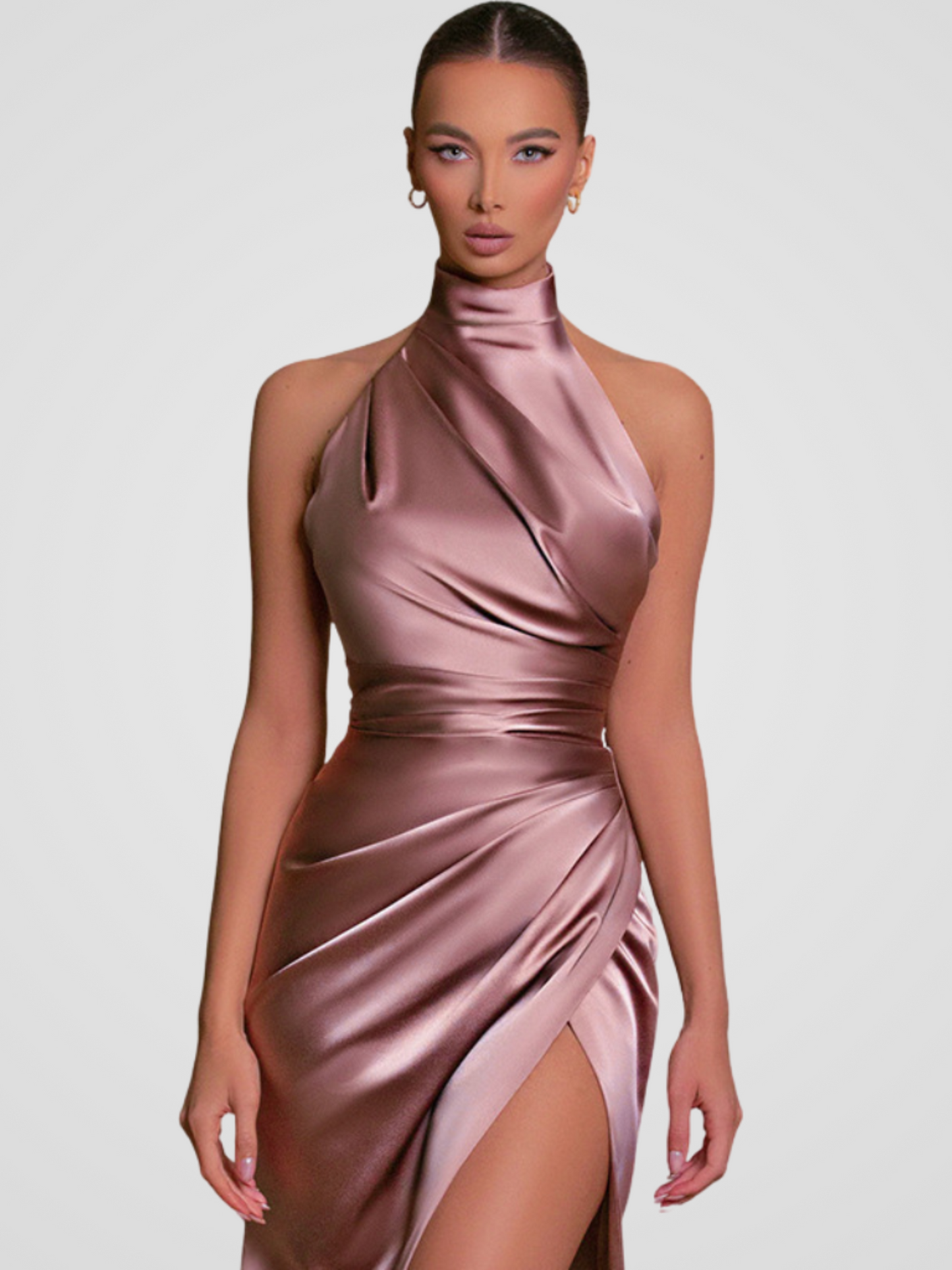 Maëlle | Elegantes Kleid mit hohem Kragen und verführerischem Schlitz