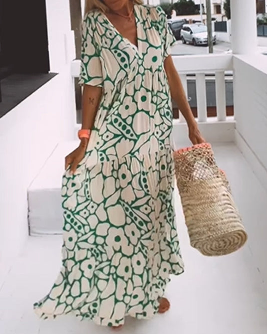 Arielle – bedrucktes Kleid mit V-Ausschnitt