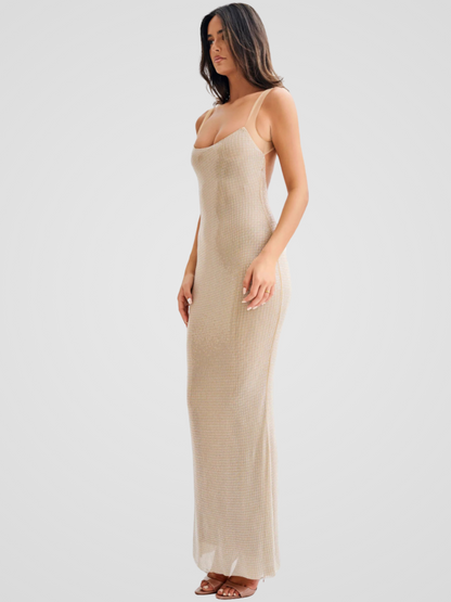 Serena | Elegantes Pailletten-Maxi-Kleid mit offenem Rücken