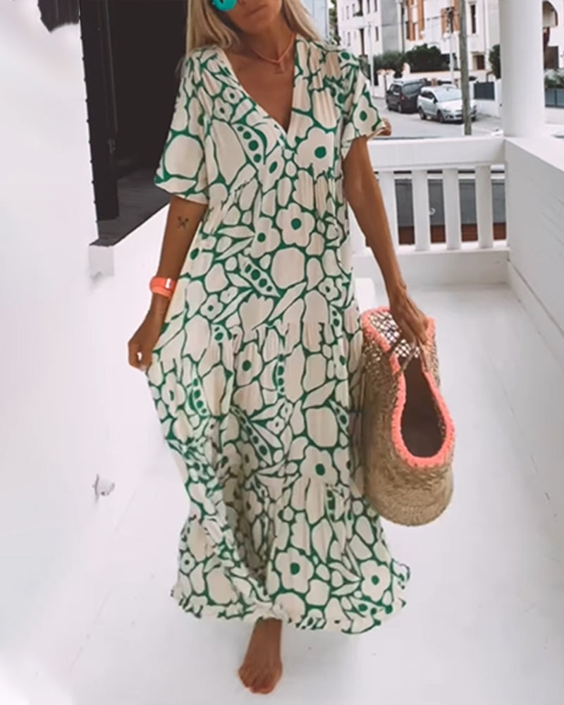 Arielle – bedrucktes Kleid mit V-Ausschnitt