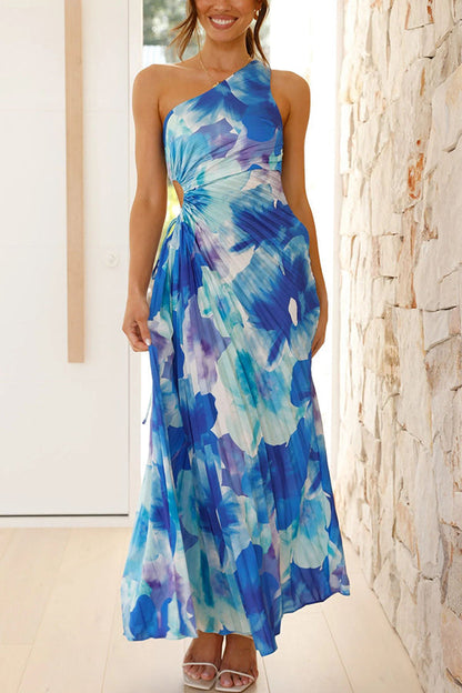 Deja | Elegantes Maxikleid mit Blumen und einer Schulter