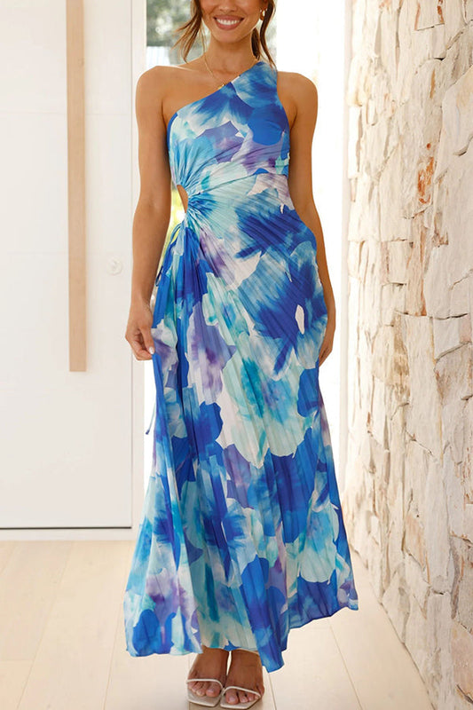Deja | Elegantes Maxikleid mit Blumen und einer Schulter